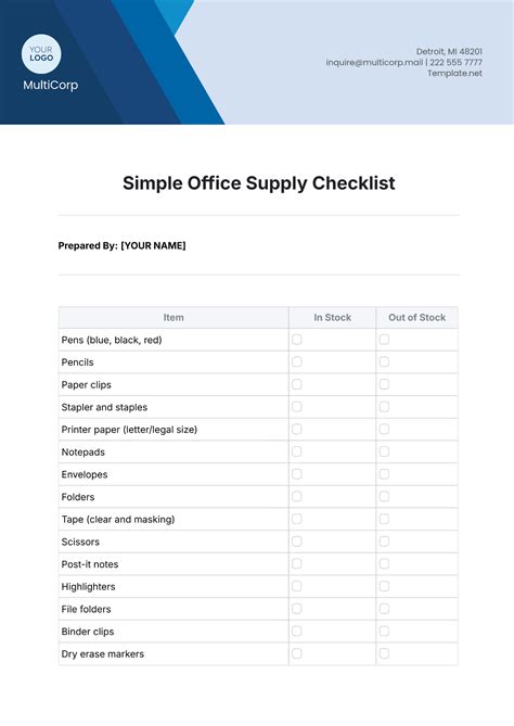 Editable Wps Template Free Download Writer Presentation Office Supply Checklist Template Excel