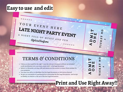Editable event ticket raffle template ticket custom diy ticket ticket