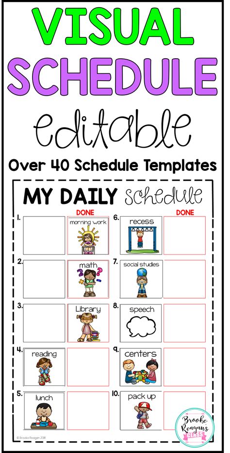 Editable visual schedule for students with completion column for