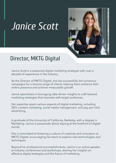 Editor in chief biography sample