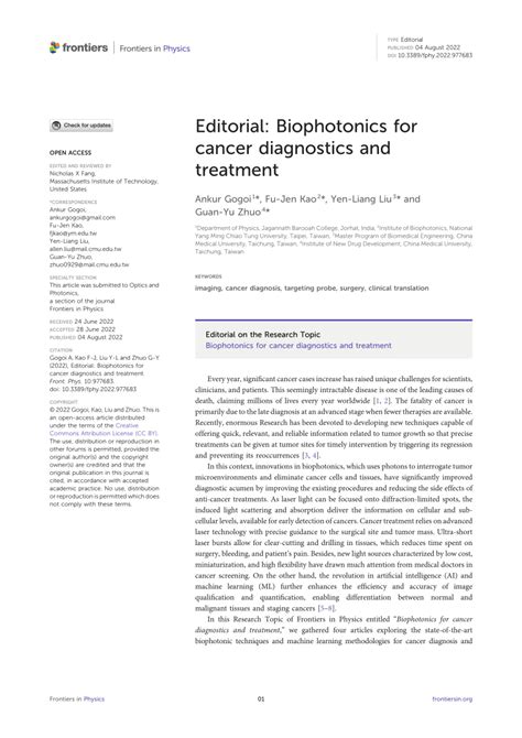 Editorial: Biophotonics for cancer diagnostics and treatment