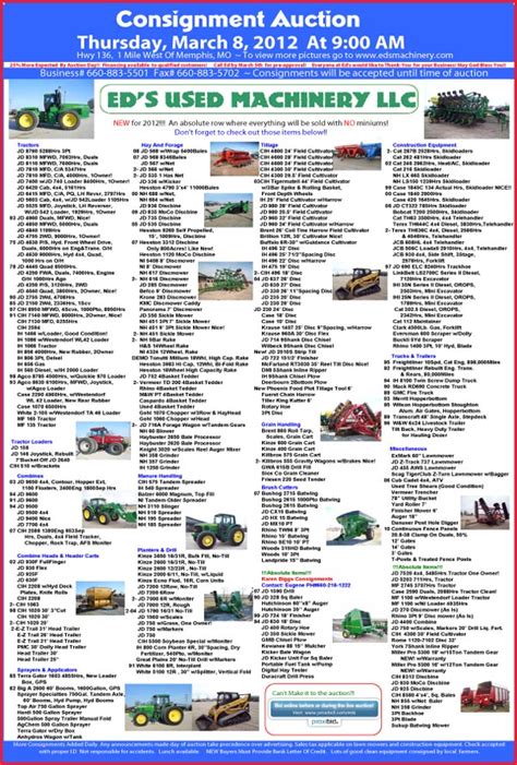 Eds used machinery. View current auction listings and previous auction results for Ed's Used Machinery, LLC at EquipmentFacts.com. Using cutting-edge simulcast software, EquipmentFacts streams live auctions online worldwide. Auction listings are also advertised in Truck Paper, TractorHouse, or Machinery Trader, based on inventory type. 