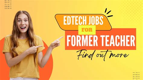 Edtech jobs for former teachers. 21 Jan 2022 ... To help educators discover alternative career options, we asked former teachers and business professionals this question for their best advice. 