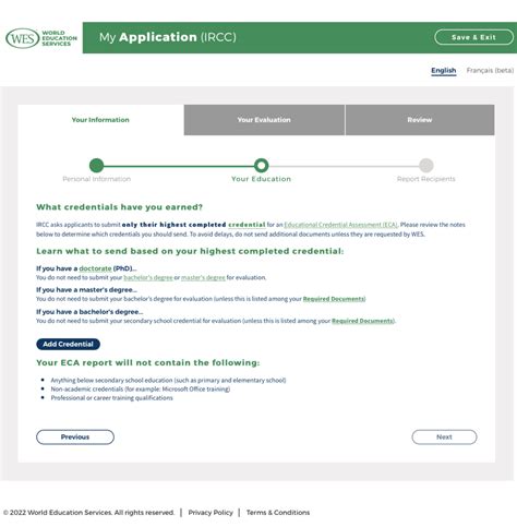 Education Credential Assessment process through WES WeCollabo