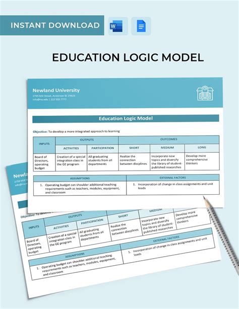 Education Logic Model Template in Word Google Docs Download