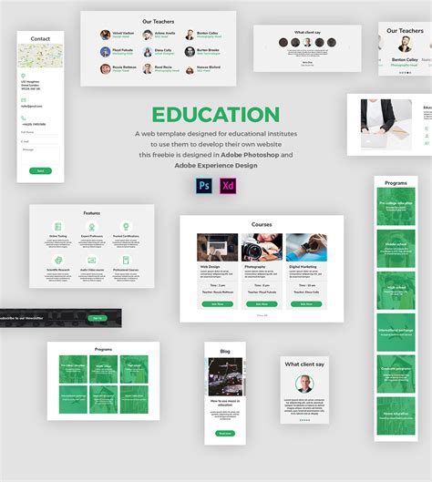 Education Web Template Free UI Kit in PSD and Adobe Xd FreebiesUI