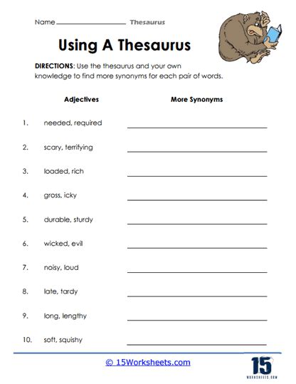 Education World Work Sheet Library Using A Thesaurus Education World