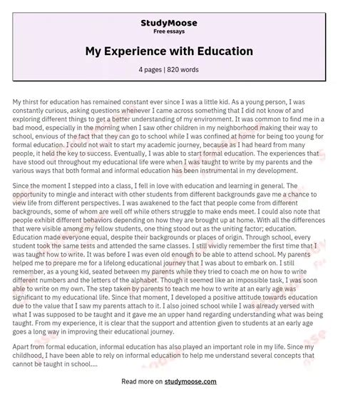 Educational Experience Essay Describing About My Educational ...