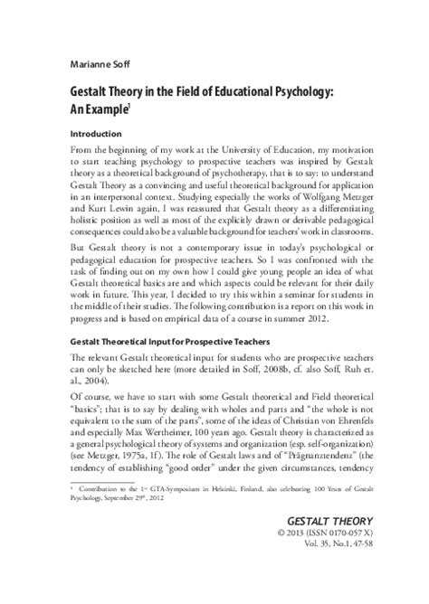 Educational implications of gestalt theory of learning pdf.  Gestalt theory, ...