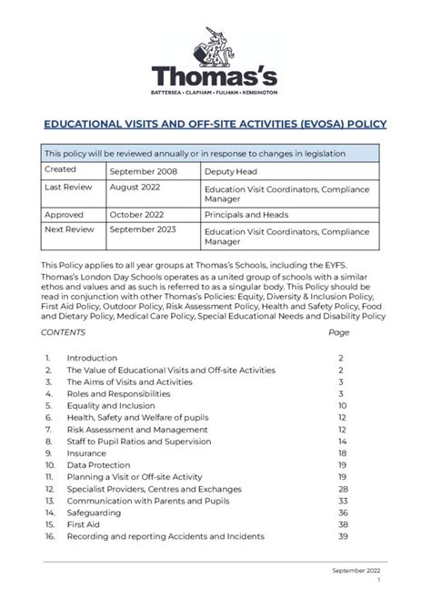 Educational visits policy