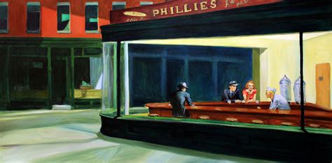 Edward Hopper said that “Nighthawks” was inspired by “a restaurant on New York’s Greenwich Avenue where two streets meet,” but the image—with its carefully constructed composition and lack of narrative—has a timeless, universal quality that transcends its particular locale..