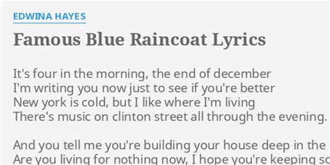 Edwina Hayes – Famous Blue Raincoat Lyrics Genius Lyrics