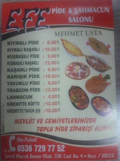 Efe Pide & Lahmacun, Bolu Online Sipariş, Menü, Fiyatları.