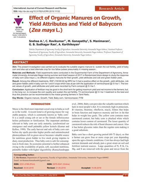 Effect of Organic Manures on Growth and Yield attributes of …