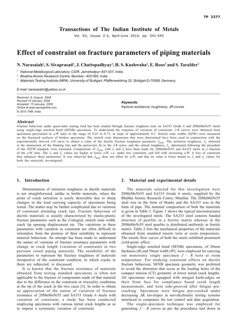 Effect of constraint on fracture parameters of piping …