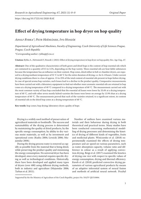 Effect of drying temperature in hop dryer on hop quality