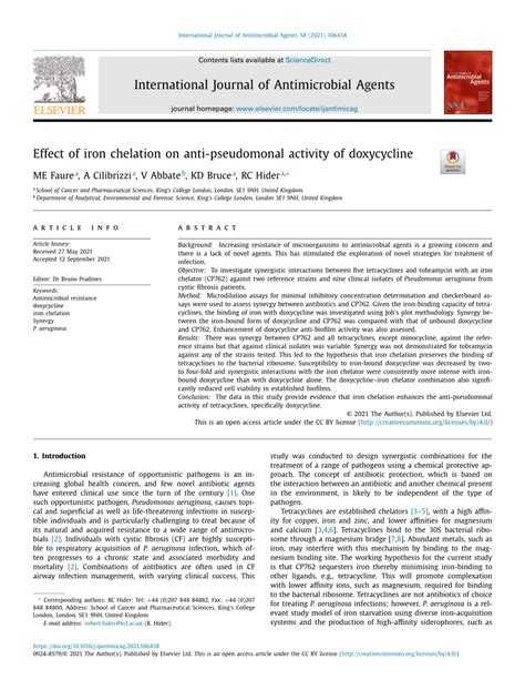 Effect of iron chelation on anti-pseudomonal activity of doxycycline