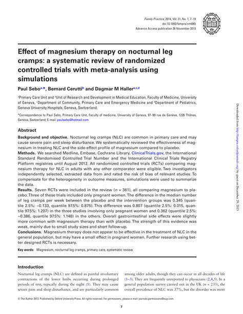 Effect of magnesium therapy on nocturnal leg cramps: a …