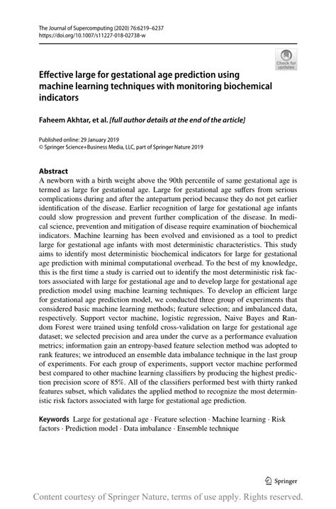 Effective large for gestational age prediction using machine …