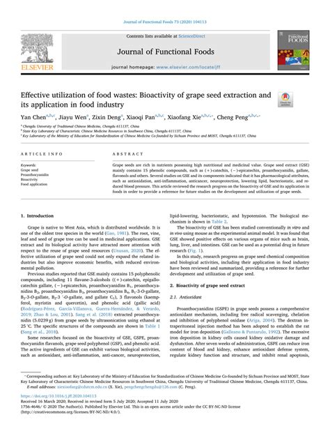 Effective utilization of food wastes: Bioactivity of grape seed.