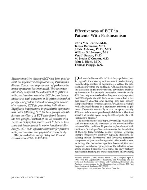 Effectiveness of ECT in patients with Parkinsonism - Mayo …