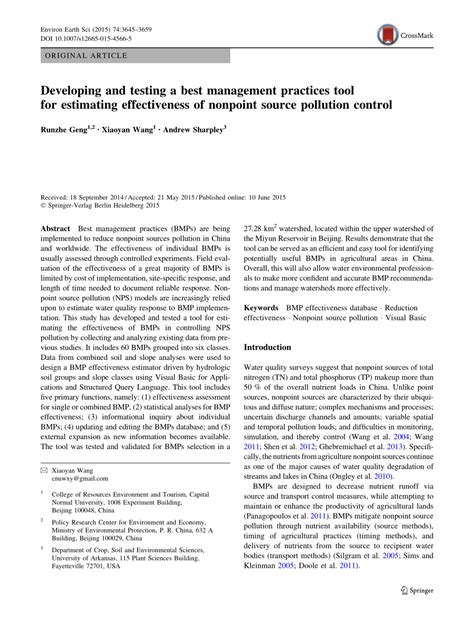 Effectiveness of best management practices for non-point source ...