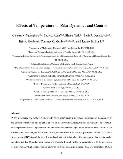 Effects Of Temperature On Zika Dynamics And Control Biorxiv