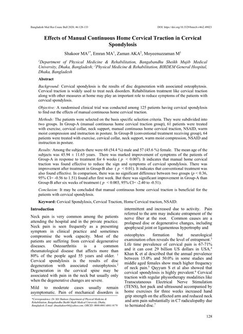 Effects of Manual Continuous Home Cervical Traction in Cervical …