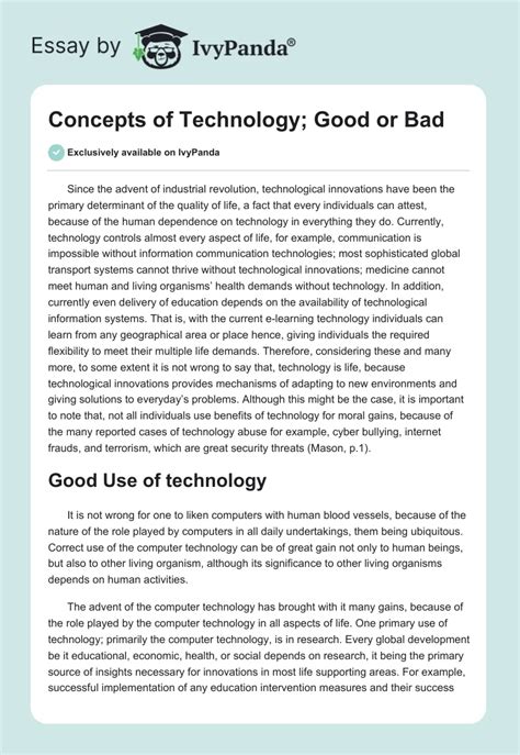 Effects of Technology on People Essay - 1182 Words Bartleby