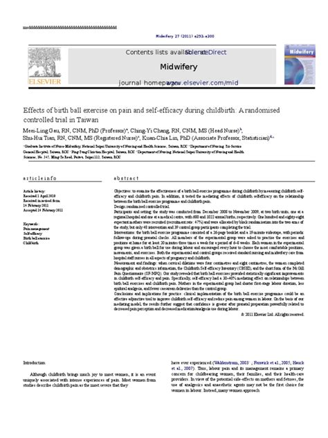 Effects of birth ball exercise on pain and self-efficacy during ...