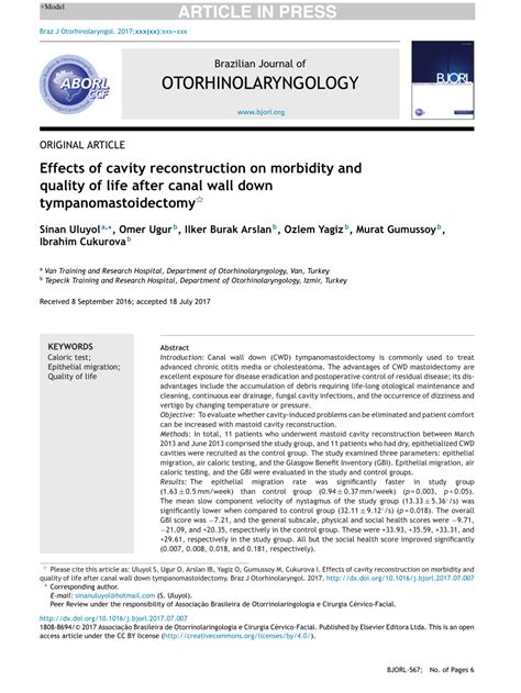 Effects of cavity reconstruction on morbidity and quality of life …