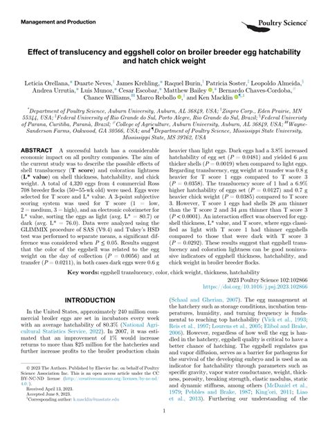 Effects of egg weight on hatchability, chick hatch …