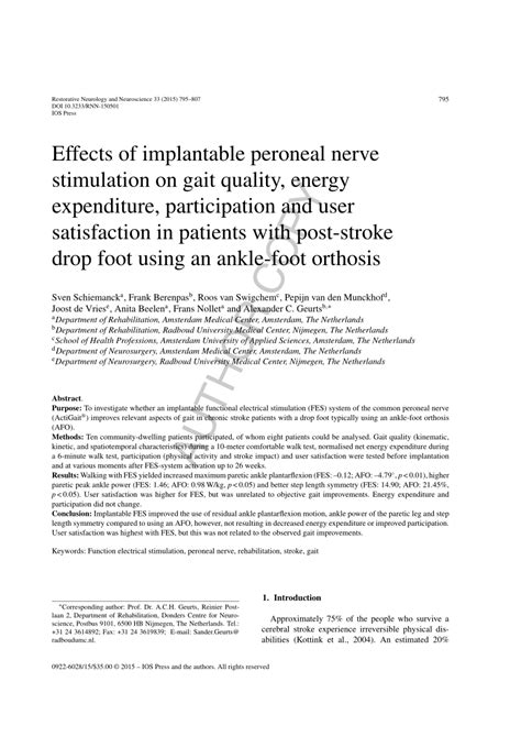 Effects of implantable peroneal nerve stimulation on gait quality ...