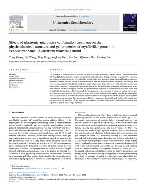 Effects of ultrasonic, microwave, and combined …