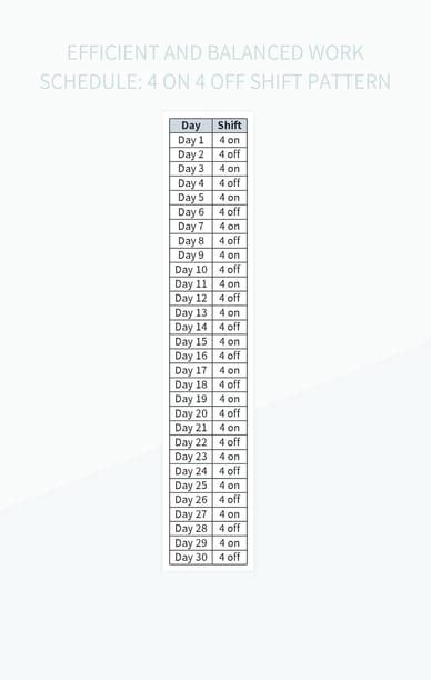 Efficient And Balanced Work Schedule 4 On 4 Off Shift Pattern Excel
