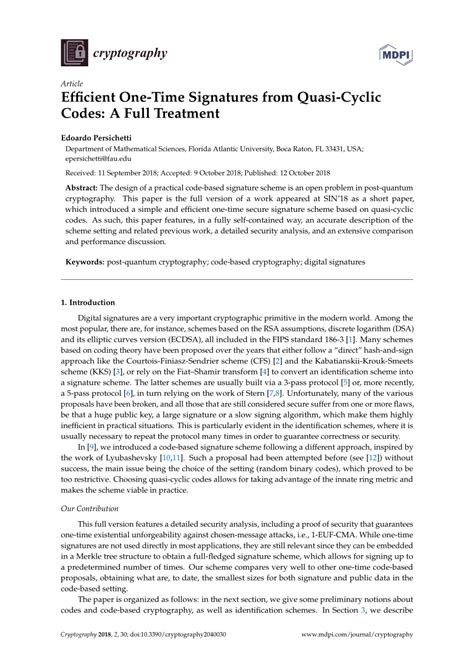 Efficient One-Time Signatures from Quasi-Cyclic Codes: A Full Treatment