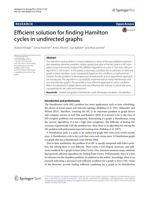 Efficient Solution For Finding Hamilton Cycles In Undirected Graphs Springerplus Full Text