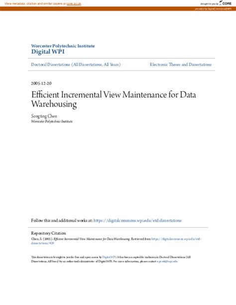 Efficient incremental view maintenance for data warehousing