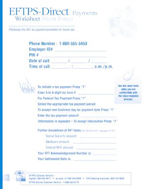 Eftps Direct Payment Short Form