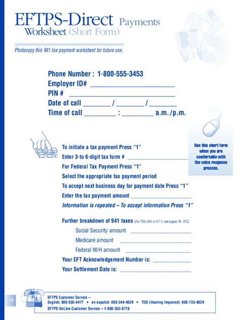 Eftps Payment Worksheet Form