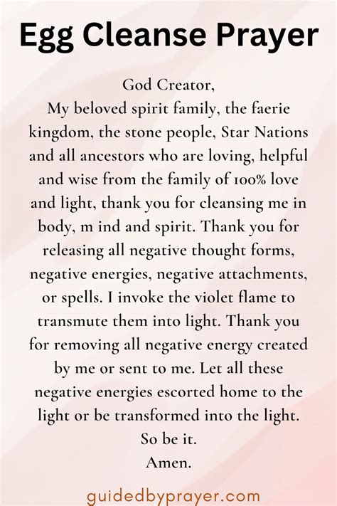 Egg cleanse prayer in spanish. 4. Waft The Smoke. Regardless of what you’re cleansing, you’ll want to have your windows or doorways open so the old energy has somewhere to go (and you don’t stink up the house with smoke ... 