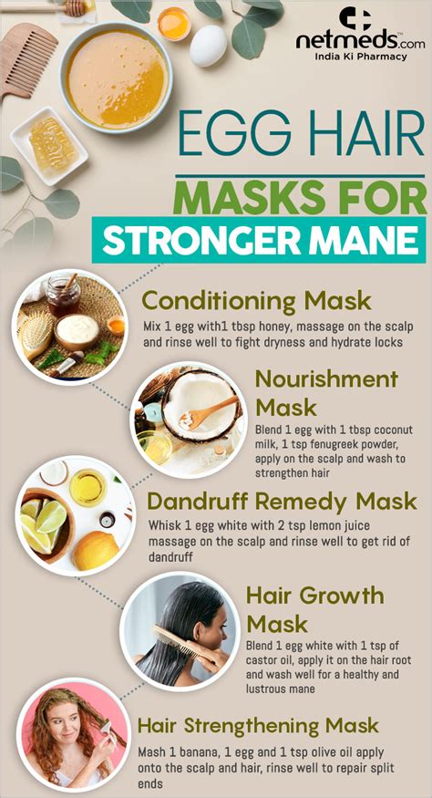 Egg hair mask. Take one to two eggs and combine with the pulp of half an avocado. The avocado has extra fatty acids that will give your hair a boost of strength. Mix together ... 