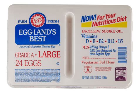Egglands best. Farm-fresh, superior-tasting, white eggs in 18-count carton. Boost your vitamin intake with 6X more Vitamin D and 10X more Vitamin E vs. ordinary eggs. Enhance your nutrition with 25% less saturated fat and 2X the Omega 3s vs. ordinary eggs. Excellent source of vitamin B12, vitamin B5, and vitamin B2 to fuel your day with premium nutrition. 