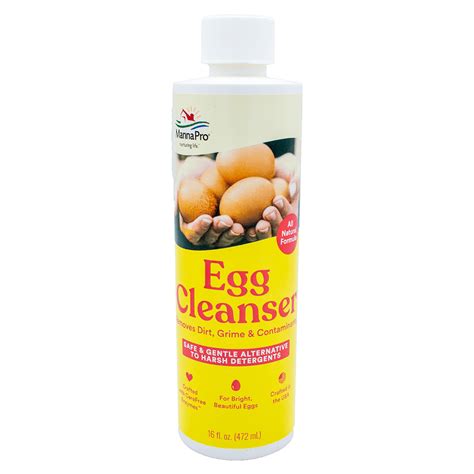 Eggs cleanser. Mix 2 capfuls of Egg Cleanser with one gallon of fresh, warm water. Allow eggs to sit in the solution for 10-15 minutes, then wash by using a clean, white cloth or brush. Rinse eggs thoroughly and refrigerate after washing. For fertilized eggs intended for incubation: Allow eggs to sit in warm solution for only 3-5 minutes, then lightly scrub ... 