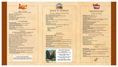 Eggs n things menu. BURGERS ‘N THINGS. We have so many decadent things on our menu, here are just a few of our favorites. Burgers. All our burgers are made with 100% local ground beef, each burger is complimented with french fries, or you may upgrade to onion rings for $2.00 or star tater tots $1.50. Eggs ‘n things signature burger $17.95 Volcano burger $17.95 ... 