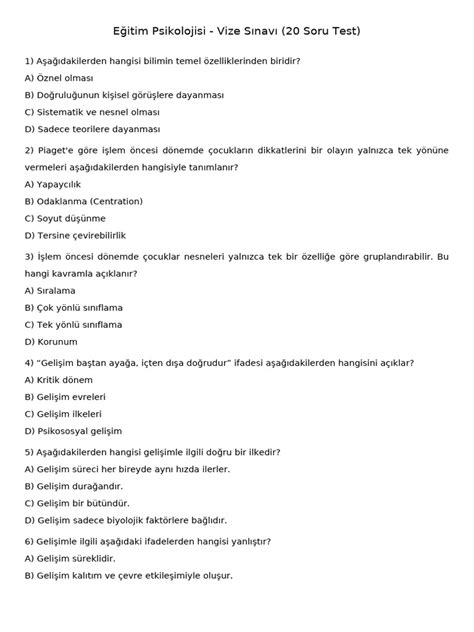 Egitim Psikolojisi Vize Test PDF Scribd.