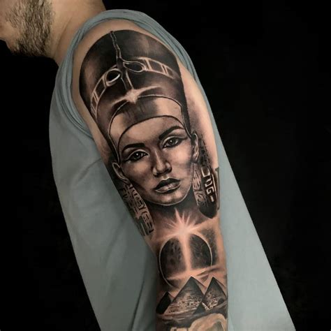 Egyptian african queen tattoo. Black Cleopatra Tattoo. Cleopatra’s kingdom period was BC 60 to BC 30. That is why all of her face illustrations are in black color. People are used to her face in black strokes. If you are new to tattoos you must try the black color Cleopatra face tattoo. The black color sample is given so that you can see the idea. 