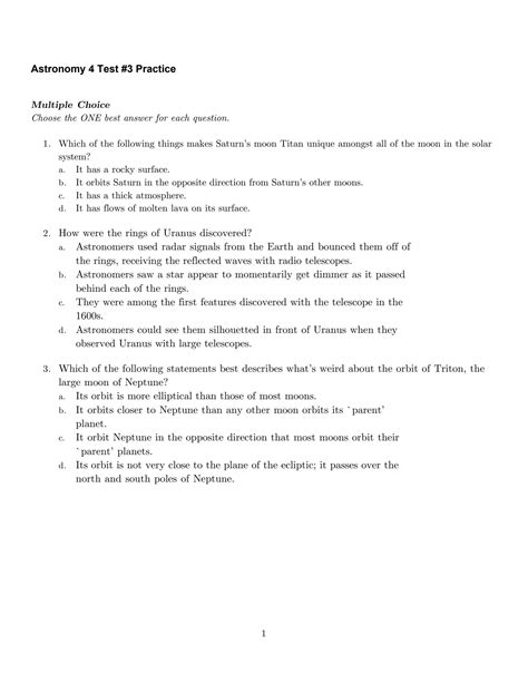Eighth Grade Astronomy Practice Test And Answers