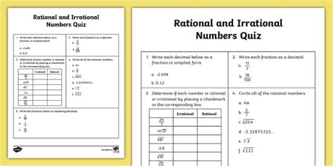 Eighth Grade Classifying Rational and Irrational Numbers Practice