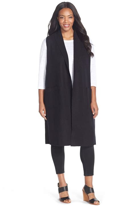 Eileen Fisher Boiled Wool Open Long Vest Black S